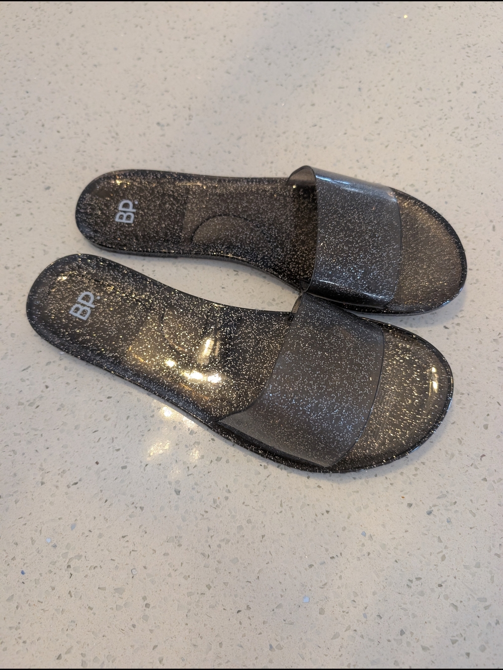 bp Sparkle Jelly Slide Sandals in Black Glitter